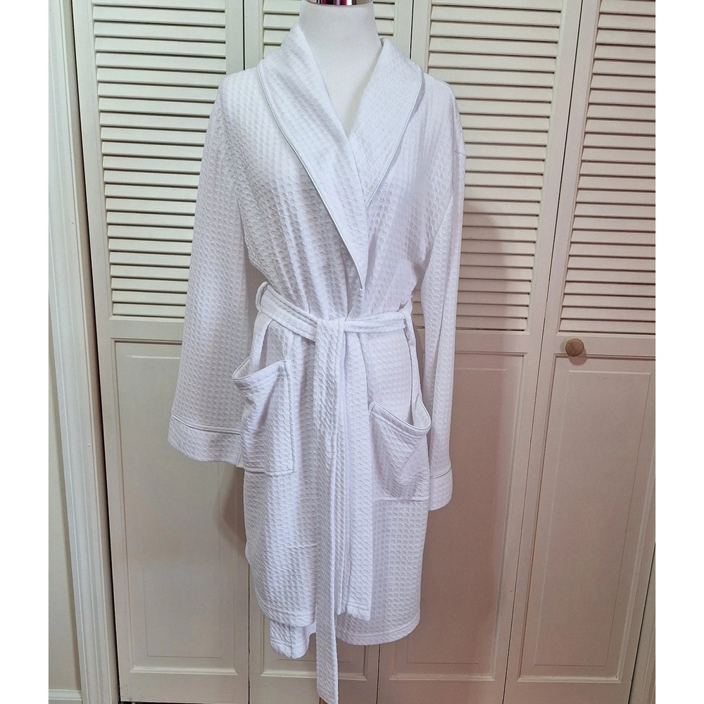 Noire Jasmine Rose Womens Bath Spa Robe Size L White Waffle Knit Pockets